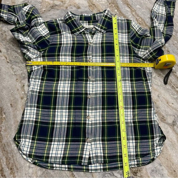 Marine Layer The Dahlia Plaid Shirt Green Navy White Yellow Smal - Picture 10 of 12